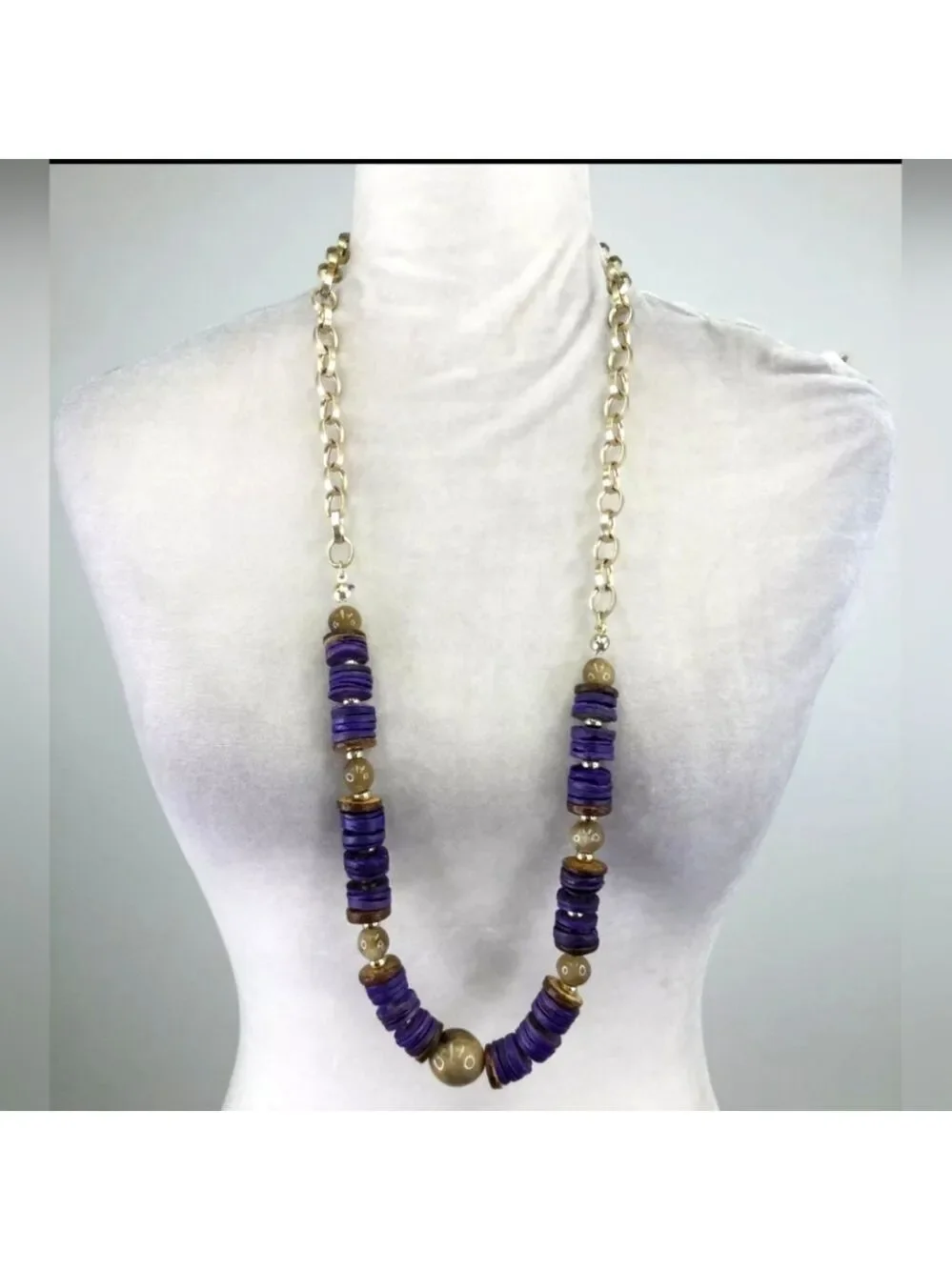 Chico's Goldtone Purple Beaded Long Necklace